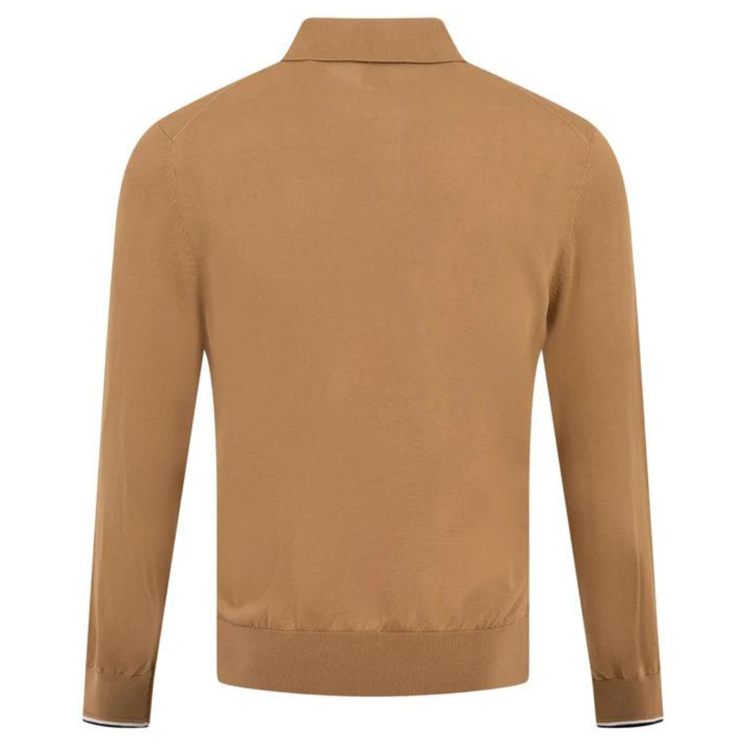 BOSS Gemello-P Knitted LS Polo in Medium Beige