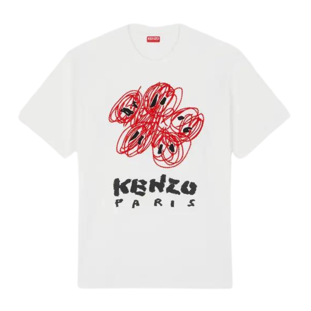 Kenzo Drawn Varsity Tee in OFF White