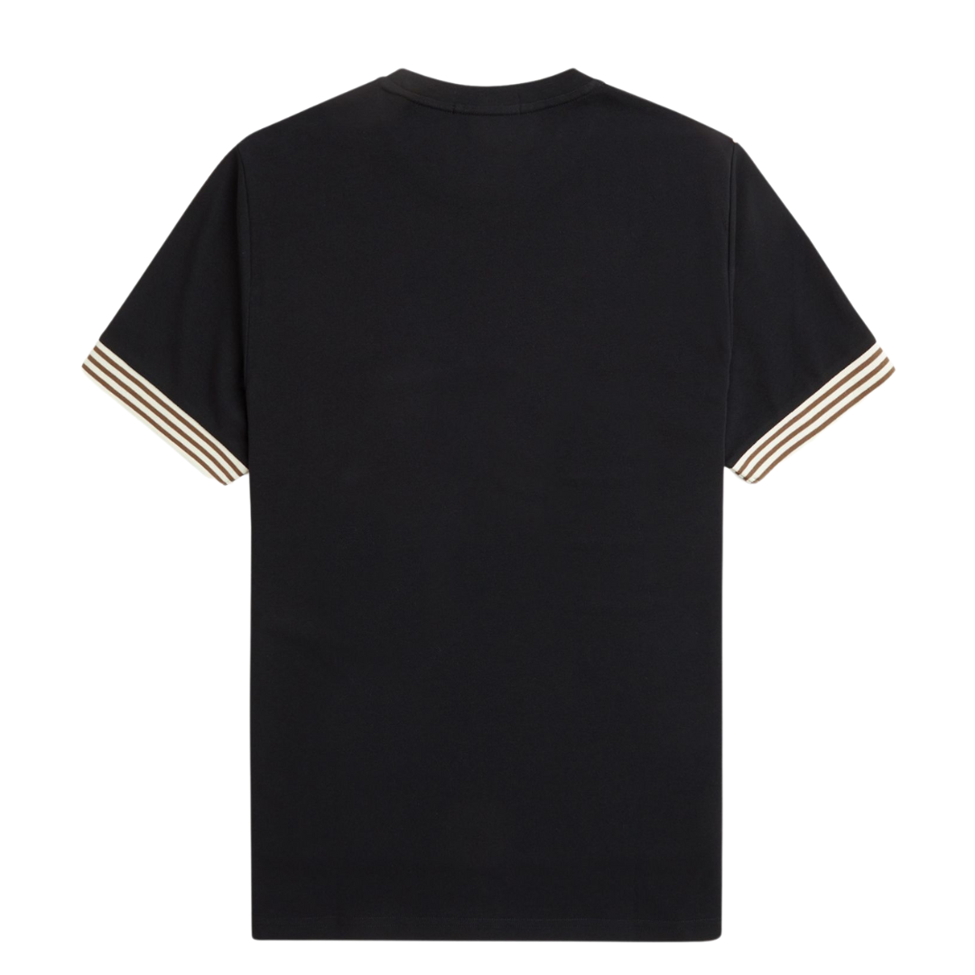 Fred Perry Striped Cuff Tee in Black