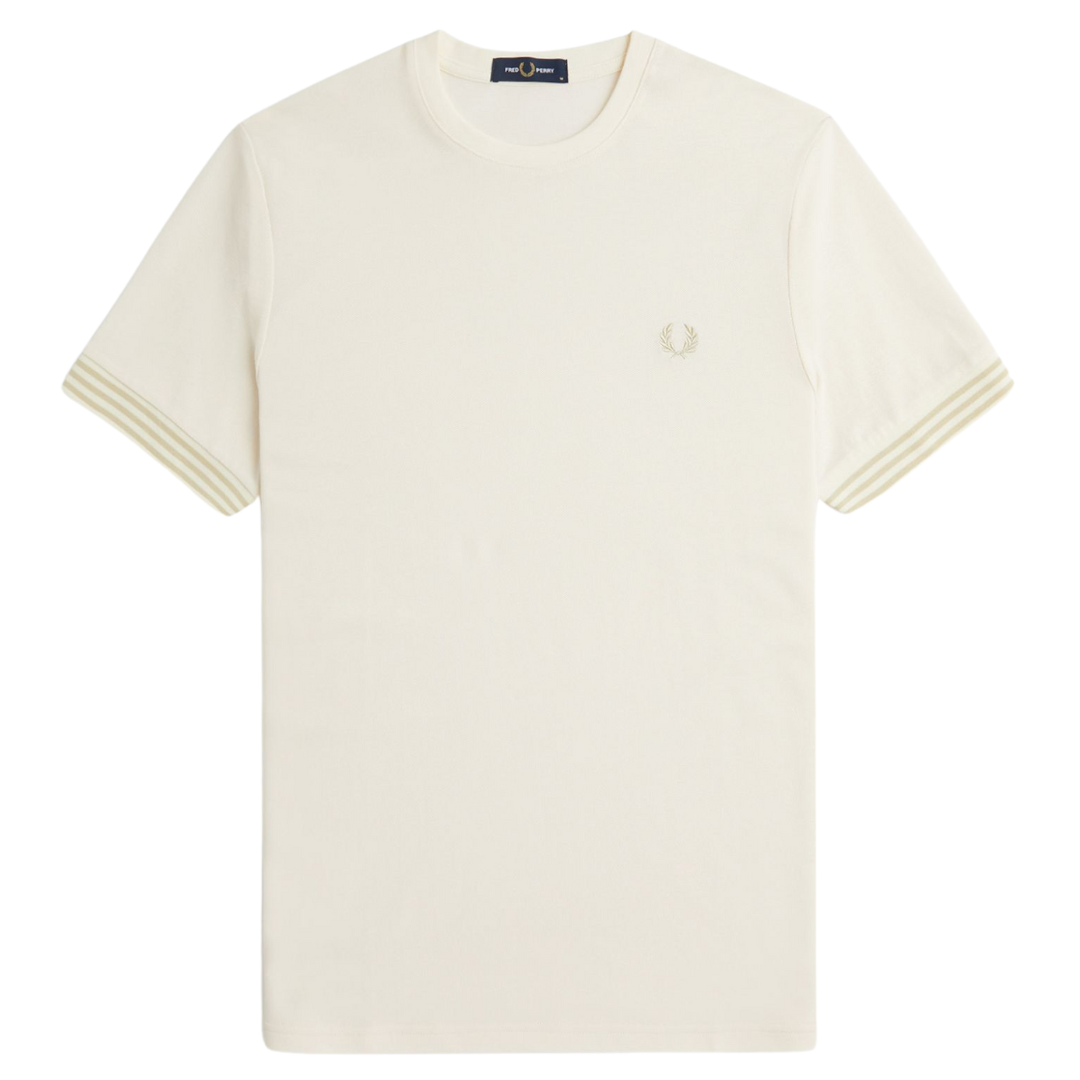 Fred Perry Striped Cuff Tee in Cream