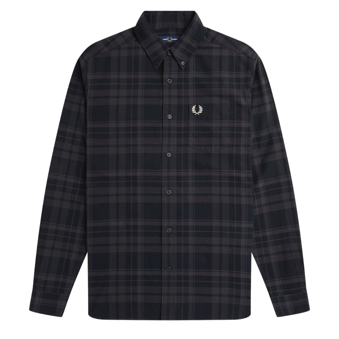 Fred Perry Tonal Tartan Shirt in Black