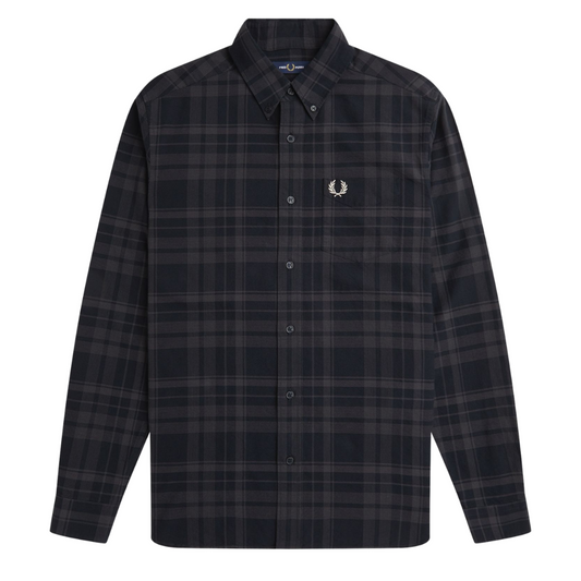 Fred Perry Tonal Tartan Shirt in Black