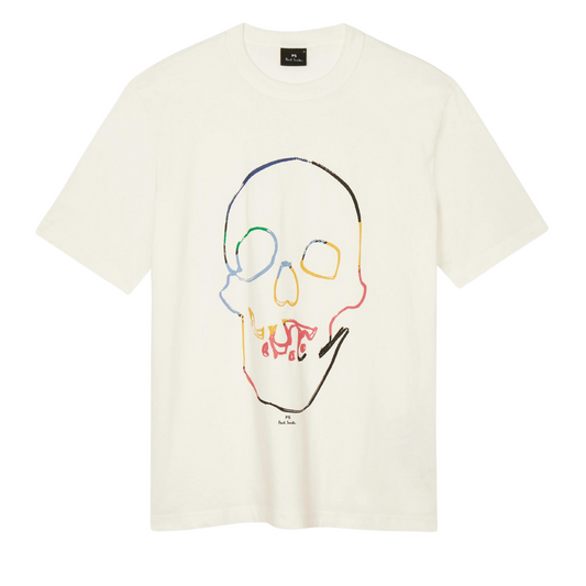 Paul Smith Linear Skull Tee in Off White