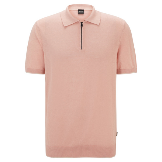 Boss Trieste Quarter Zip Polo in Pink