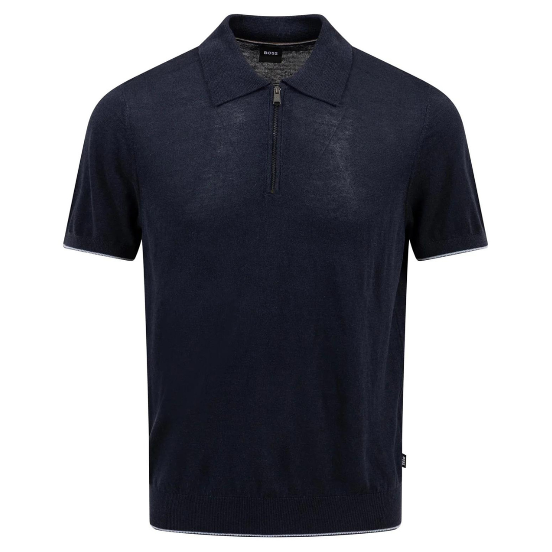 BOSS Trieste Quarter Zip Polo in Dark Blue