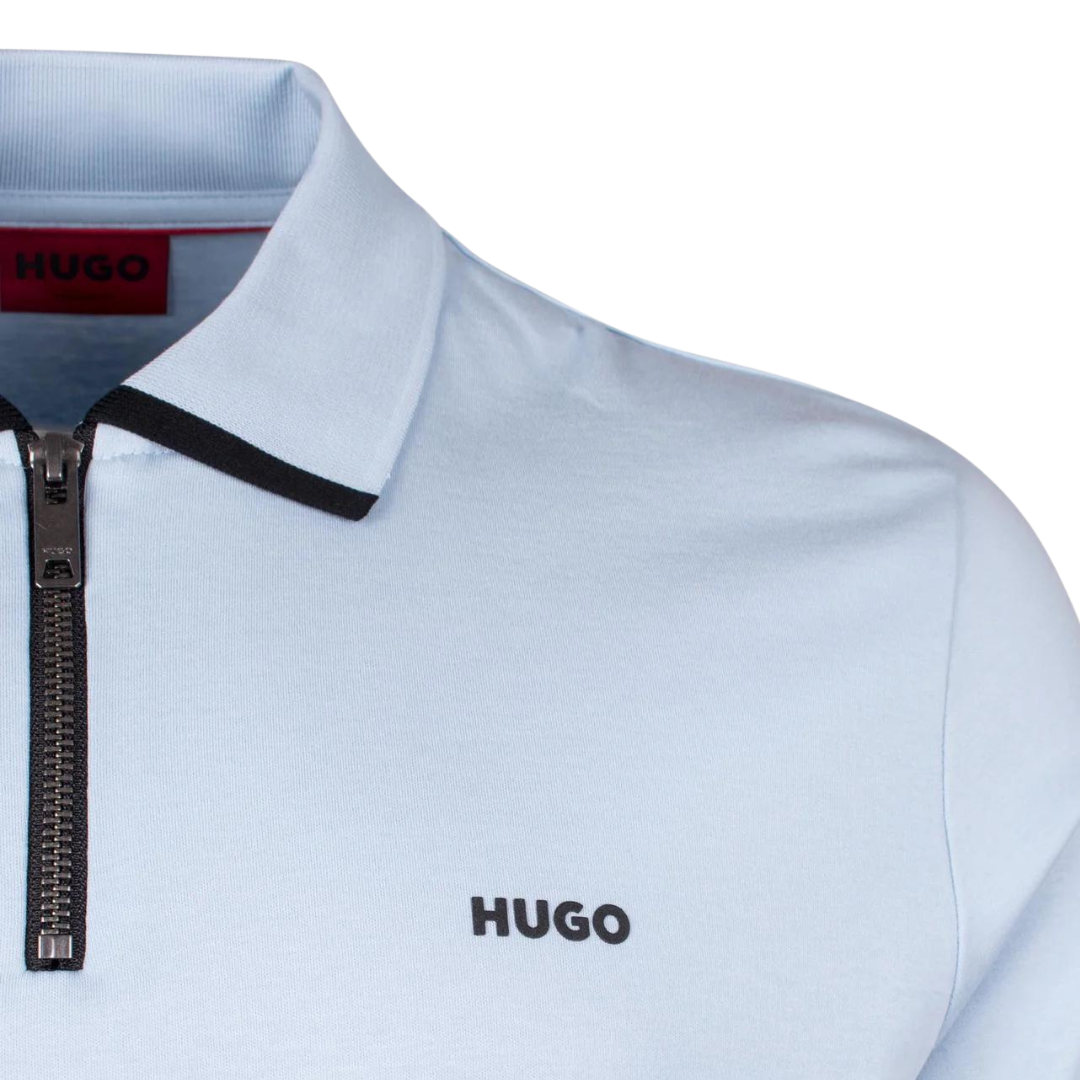 HUGO Dalomino Quarter Zip Polo in Light Blue