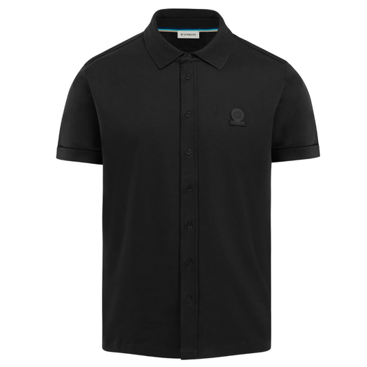 Sandbanks Full Button Polo Shirt in Black