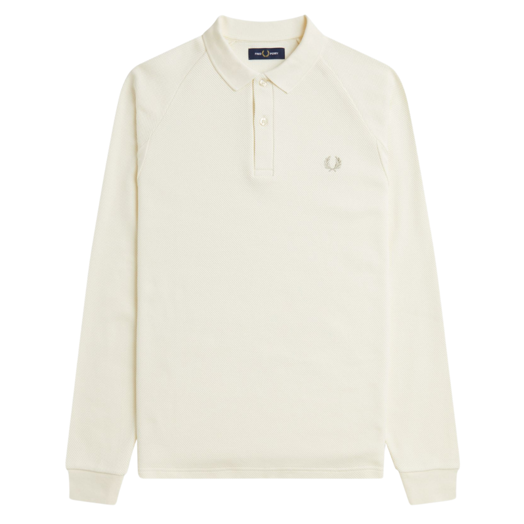 Fred Perry Rib Detail LS Polo in ECRU