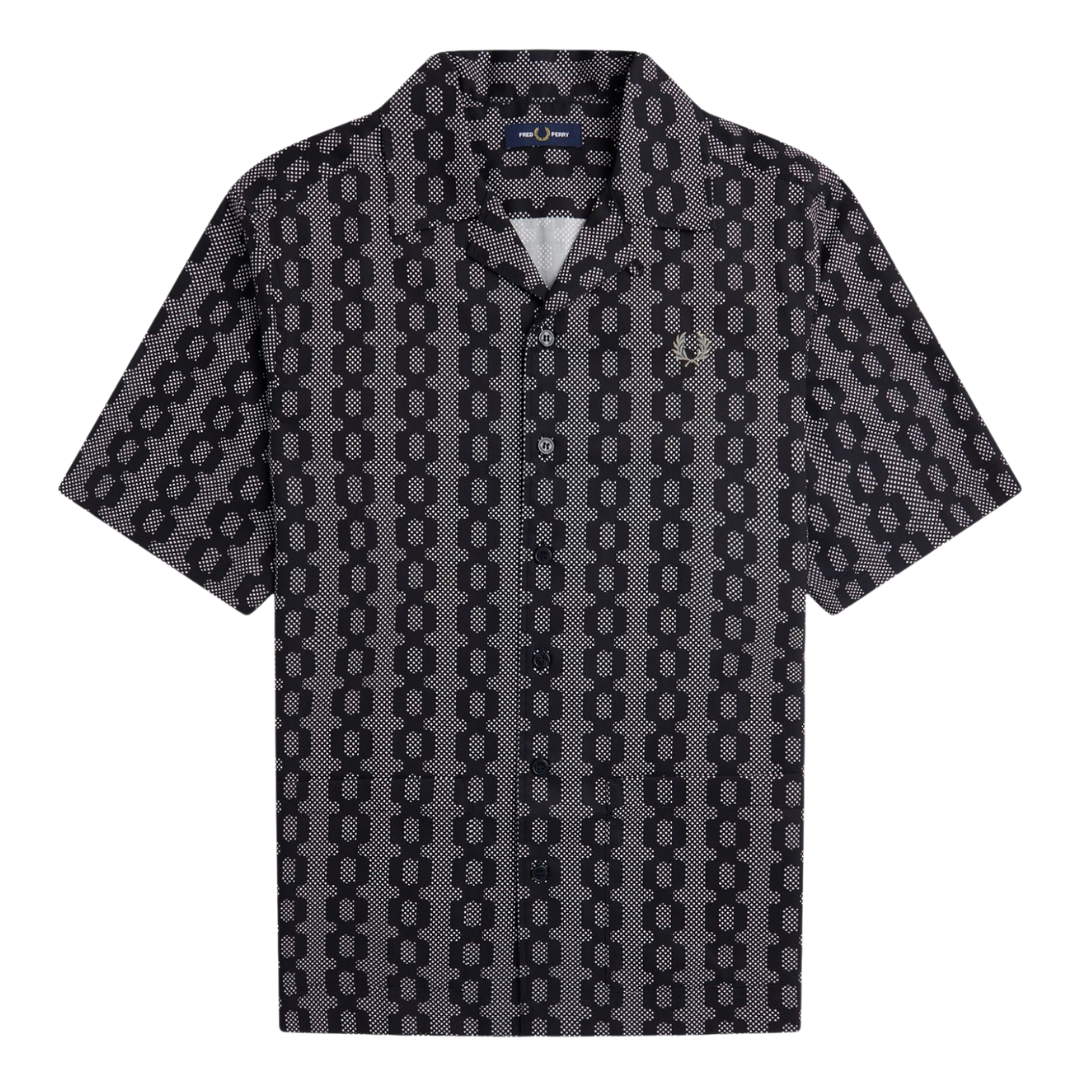 Fred Perry Revere Collar Cable Print Shirt in Black