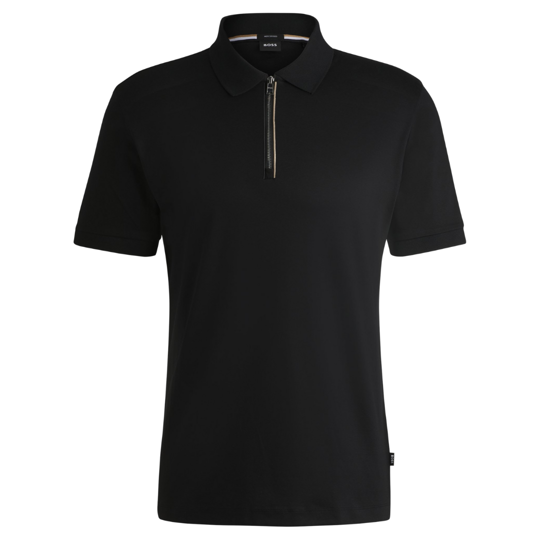 BOSS C-Polston Quarter Zip Polo in Black