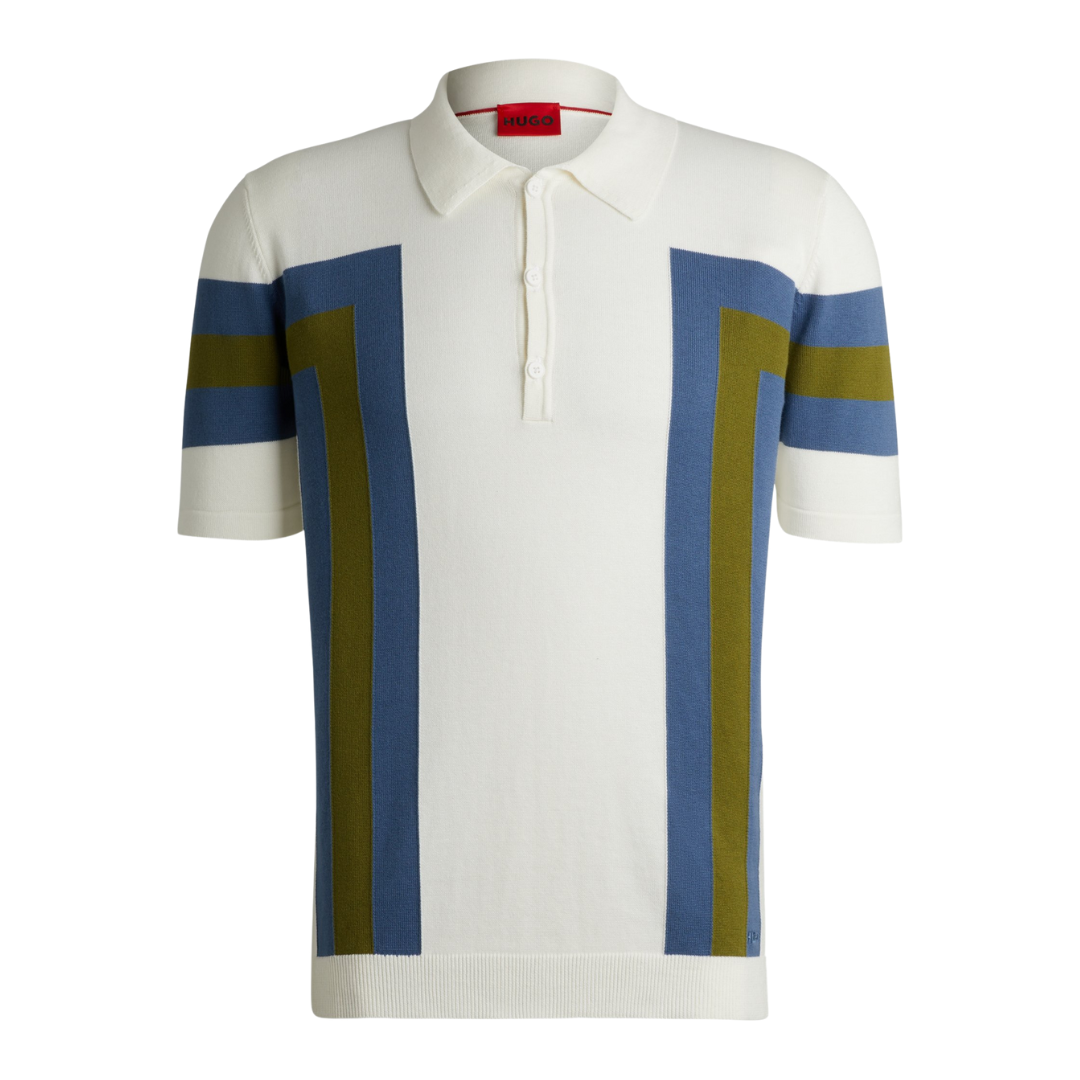 HUGO Spolo Knitted Polo in Open White