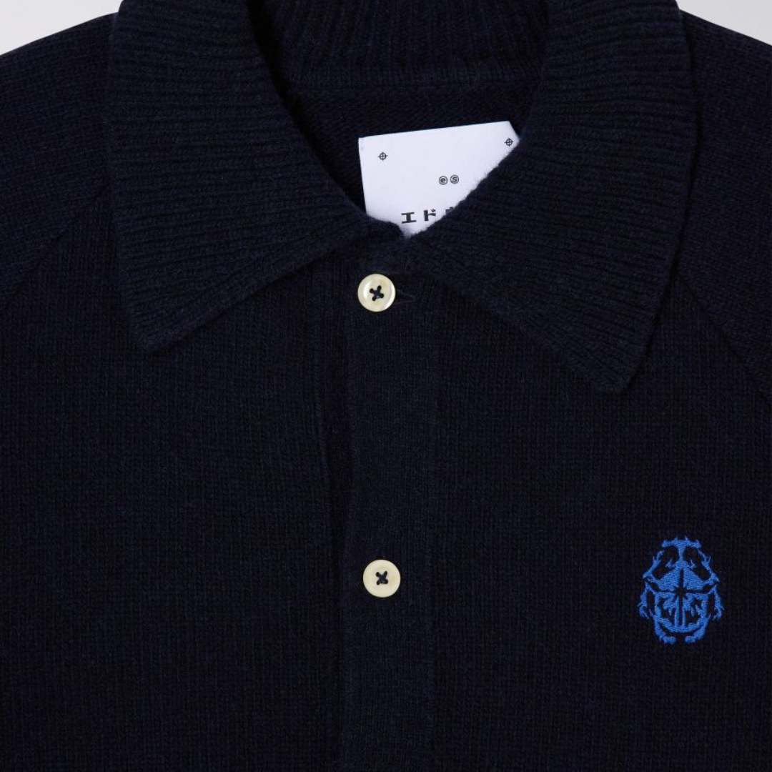 Edwin Mars Polo Cardigan in Navy