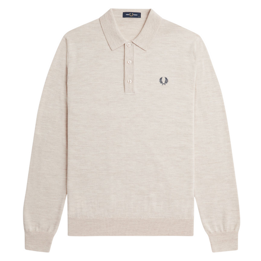 Fred Perry Classic Knitted Shirt LS in Porridge Marl