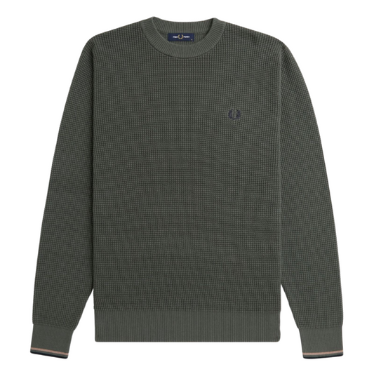 Fred Perry Waffle Stitch Jumper in Field Green