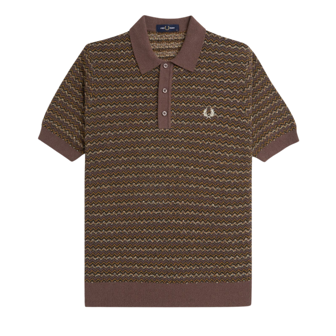 Fred Perry Boucle Jacquard Knitted Polo in Brick Red