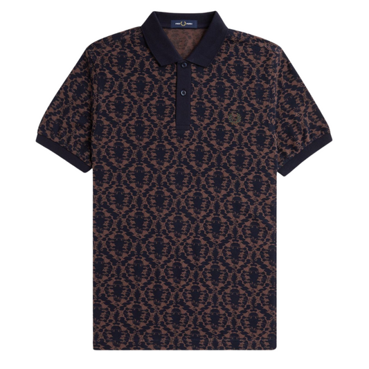 Fred Perry Ink Blot Print Polo in Brick Red and Navy