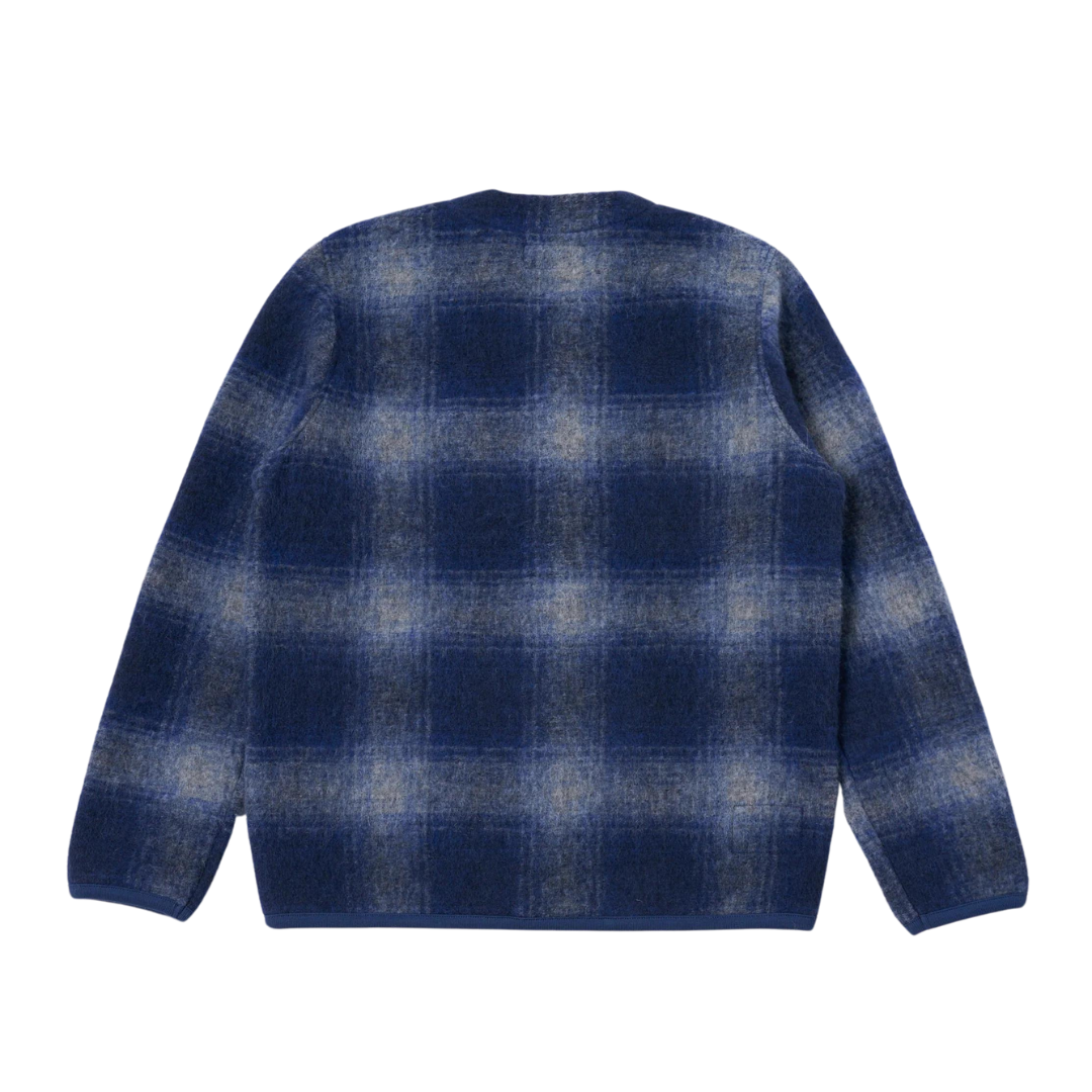 Universal Works Checked Cardigan in Navy