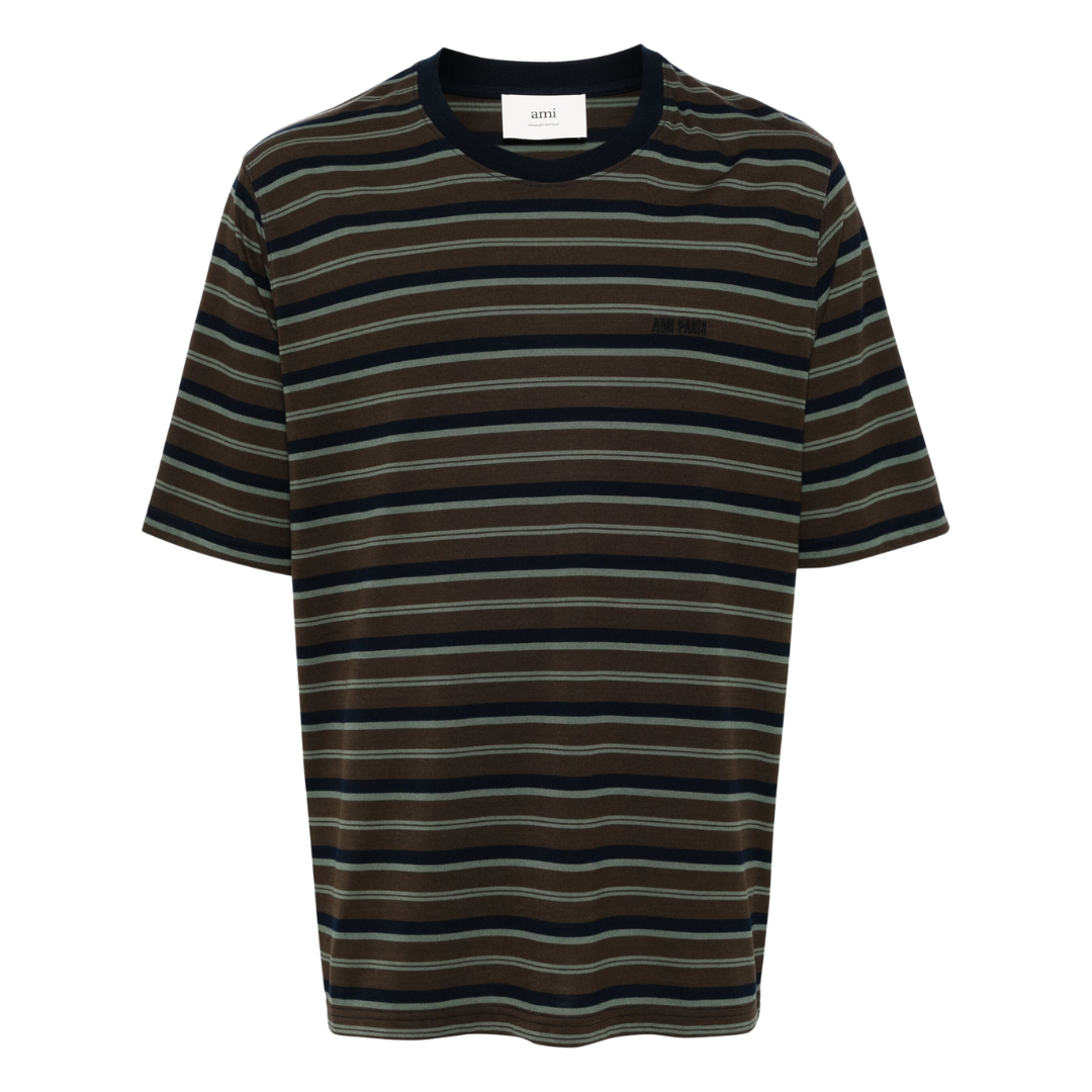 AMI Striped T-Shirt in Coffee